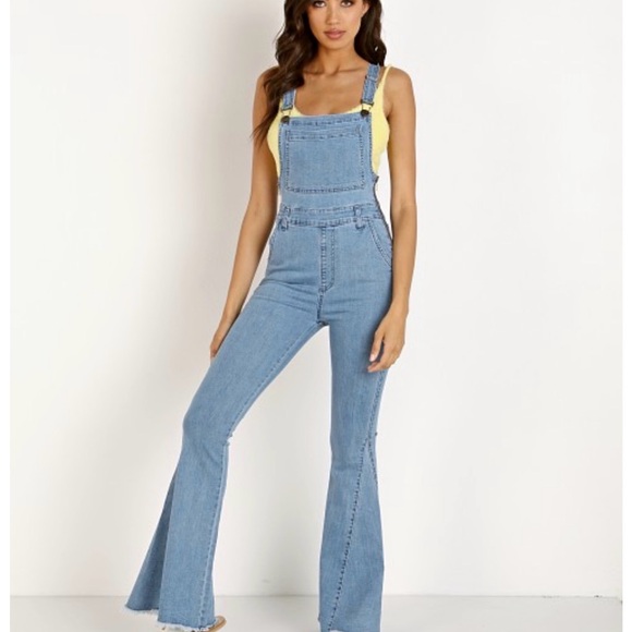 Mumu Denim - Mumu Blue  Denim Flare Overalls - Women Jeans